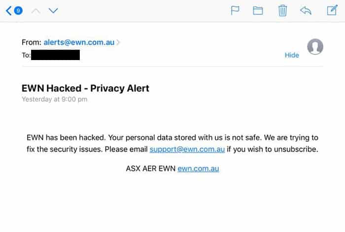 alert email hacked