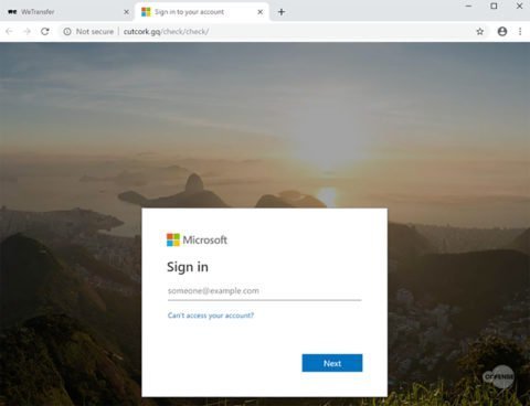 Office 365 phishing landing page