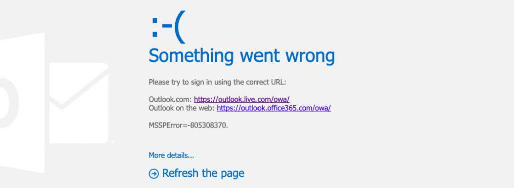 Outlook sign-in error