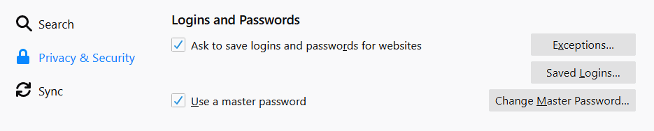 Firefox logins and passwords