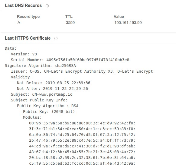 HTTPS Certificate showing Portmapper usage