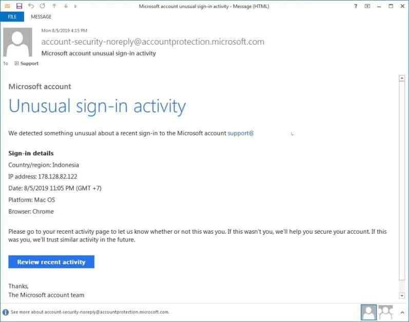 Beware of Fake Microsoft Account Unusual Sign in Activity Emails   Cybers Guards - 66