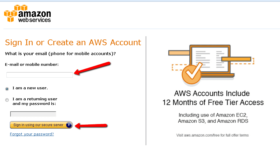 Amazon AWS account creation