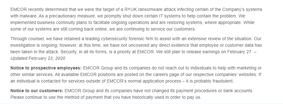 Ryuk Ransomware Attack Forced Fortune 500 Company EMCOR to Shutdown Down Some of its IT Systems   Cybers Guards - 93