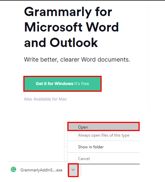 Grammarly website to download the add-in