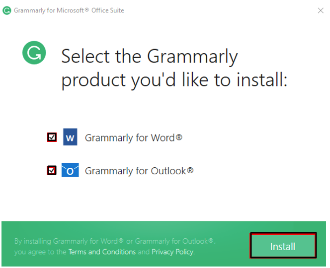 Microsoft Application you would like the Grammarly add-in